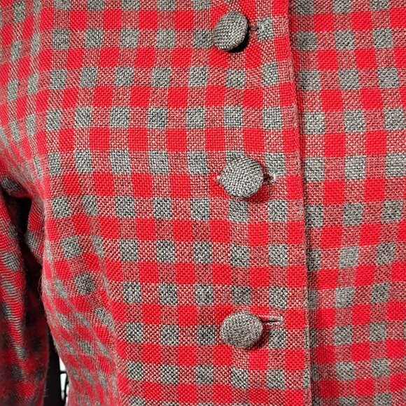 Christy Girl 2 Piece Skirt Suit Red/Gray Check 90's Shoulder Pads Pencil Skirt - Picture 3 of 15